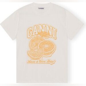Ganni Graphic Print Relaxed T-Shirt in Orange Print